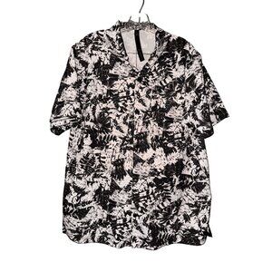 Lululemon Mens Black & White Short Sleeve Button-Up Shirt XL